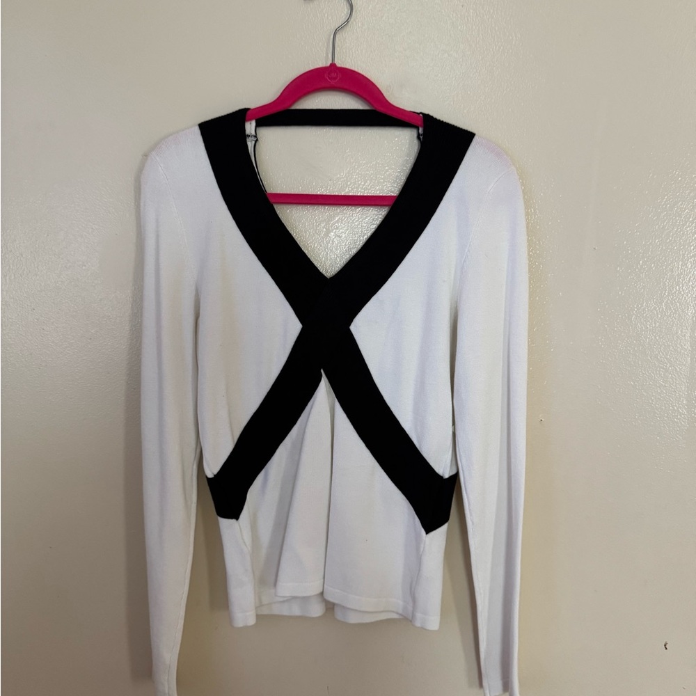 Bebe Black and White Wrap Blouse Long Sleeve
